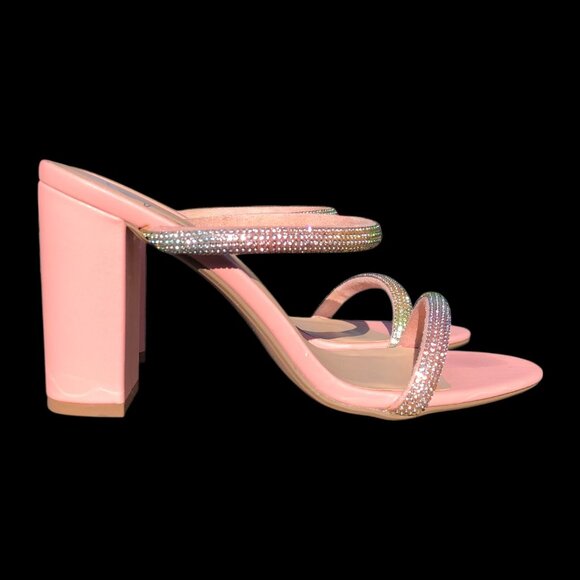 Women's Pink Multicolor Rhinestone Heels, 7 - Picture 2 of 5
